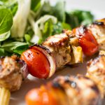 Colorful grilled chicken skewers